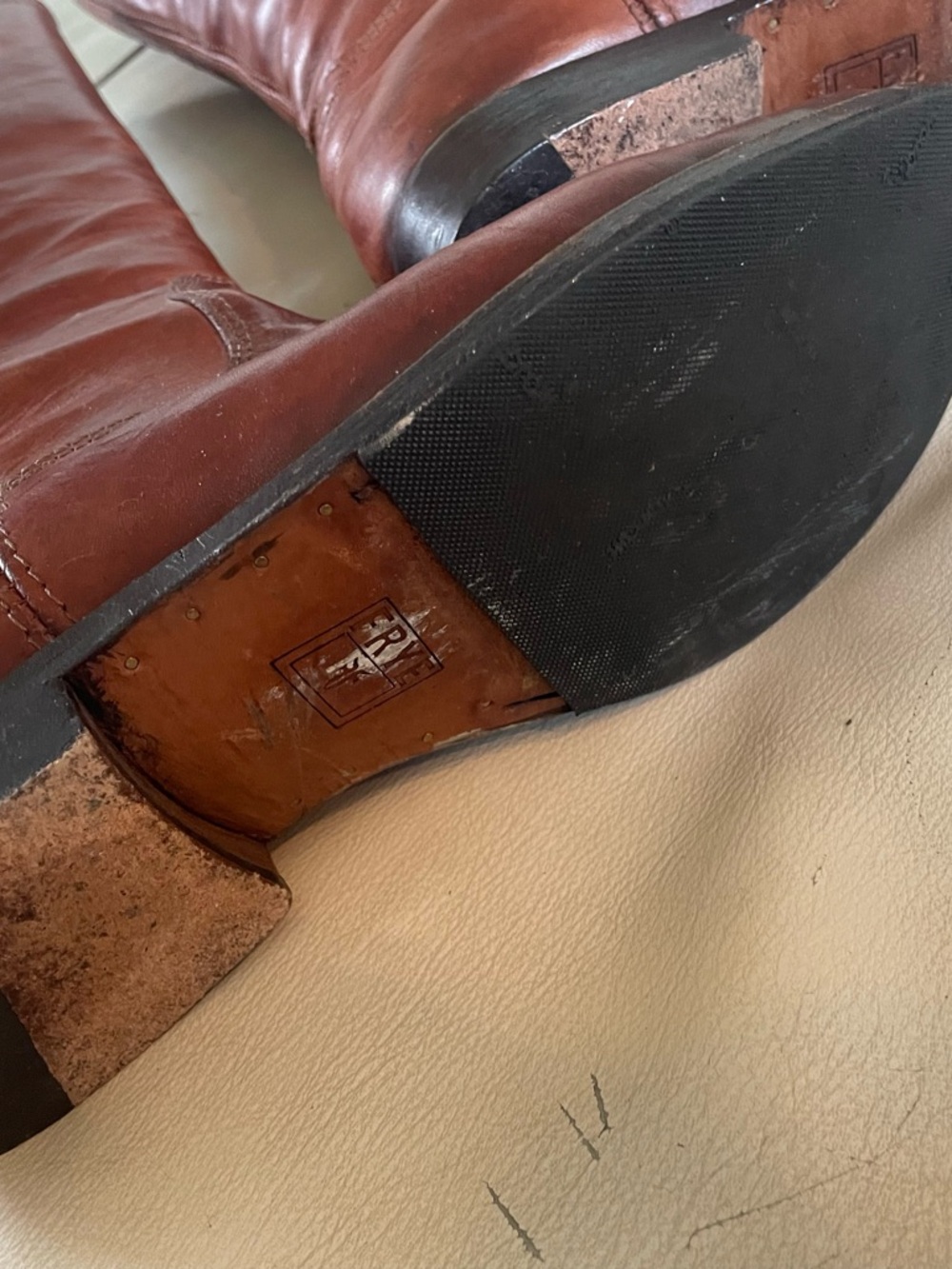 Frye Leather Knee-High Riding Boots in Chestnut Brown - Women size 7.5B - Picture 14 of 16
